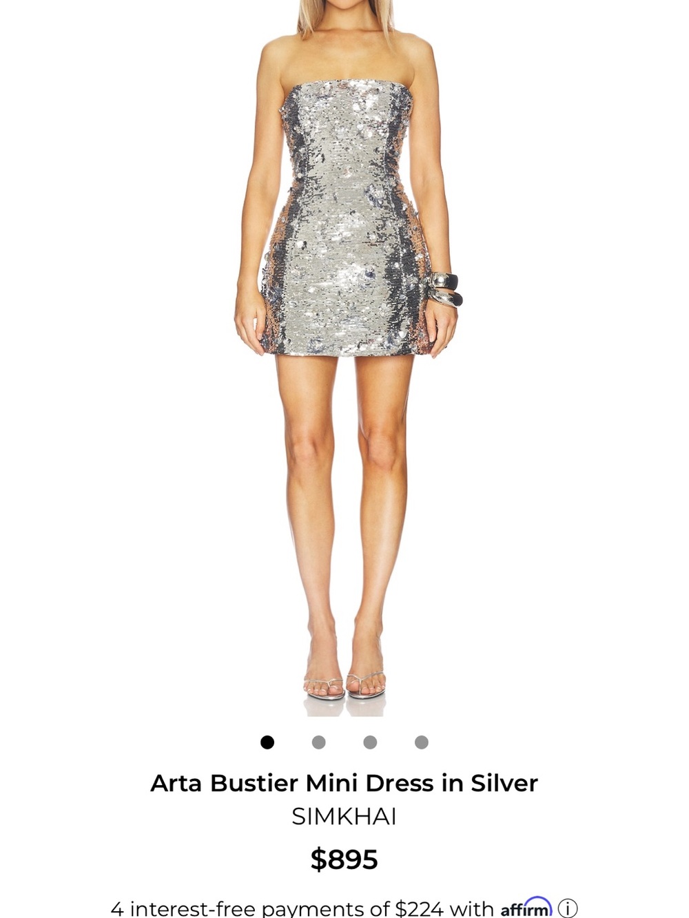 Simkhai Silver Strapless Sequin Bustier Mini Dress